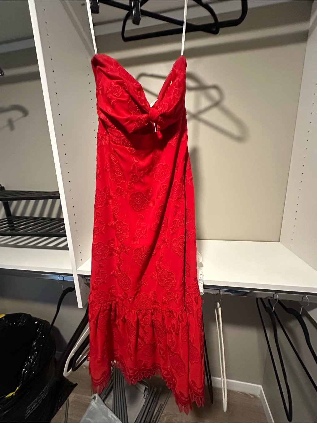 Lovers + Friends Red Strapless Floral Lace Midi Dress